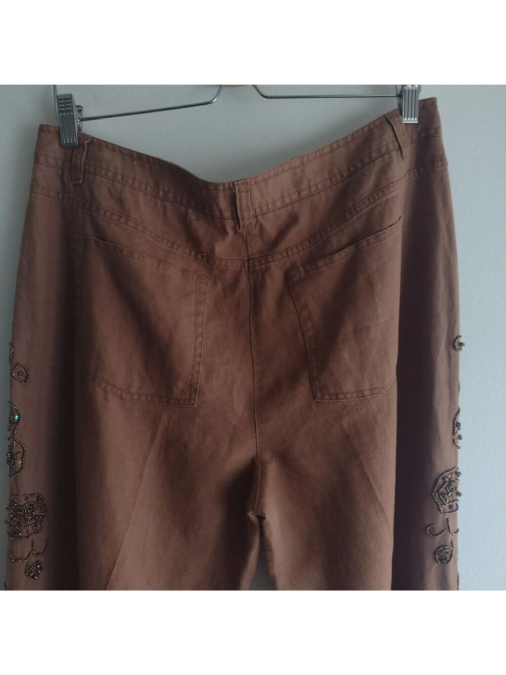 Vintage Y2K Linen Pants w Sequin Embellishments XL Mifaesia Sienna Trousers - Picture 10 of 12